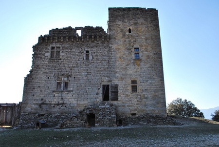Vue générale du château du Cheylard à Aujac
