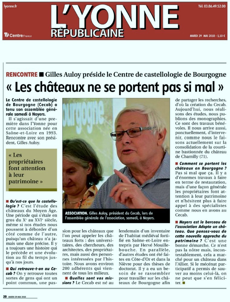 Article de l'Yonne Républicaine sur les journées de castellologie